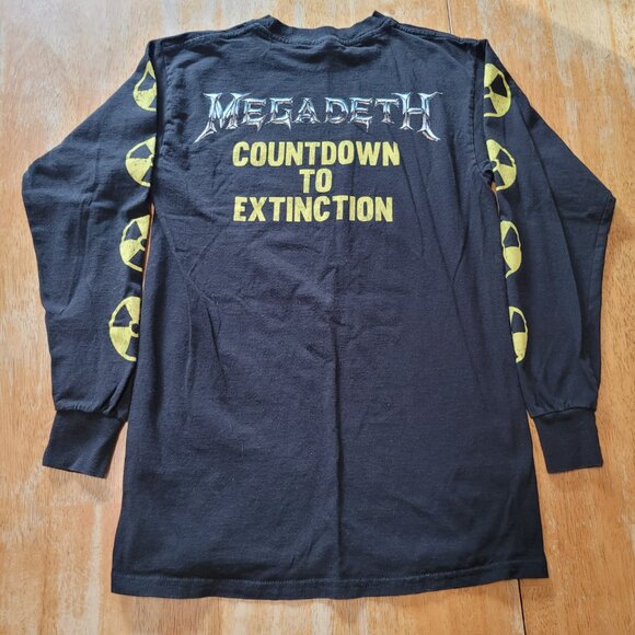 Small Vintage Megadeath M&O Gold Long Sleeve Countdown to Extinction T Shirt - Picture 11 of 12